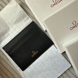 Omega Black Card Holder with Gold Logo